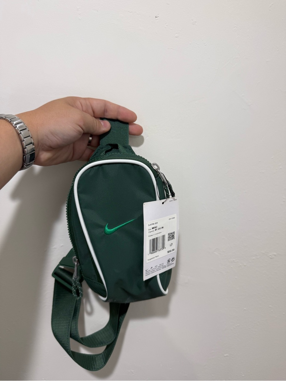Nike Dark Green Sling Bag with White Piping